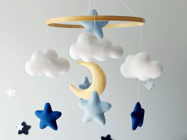 Baby Boy Mobile Blue Stars and Moon Space Crib Mobile Felt Etsy