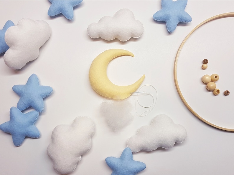 Baby Boy Mobile Blue Stars and Moon Space Crib Mobile Felt Etsy