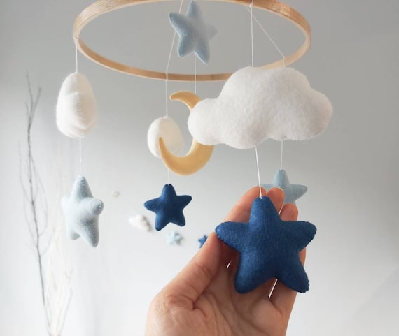 Baby Boy Mobile Blue Stars and Moon Space Crib Mobile Felt Nursery Decor Etsy