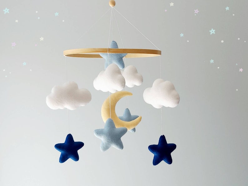 Baby Boy Mobile Blue Stars and Moon Space Crib Mobile Felt Etsy