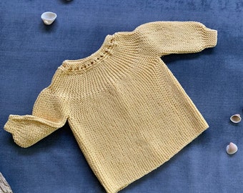 Bébé de 3 à 6 mois en coton tricoté à la main, veste jonquille en 4 épaisseurs 100 % coton