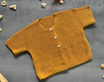 2-4 year old Hand Knitted Cotton toddler Golden Glow Cardigan