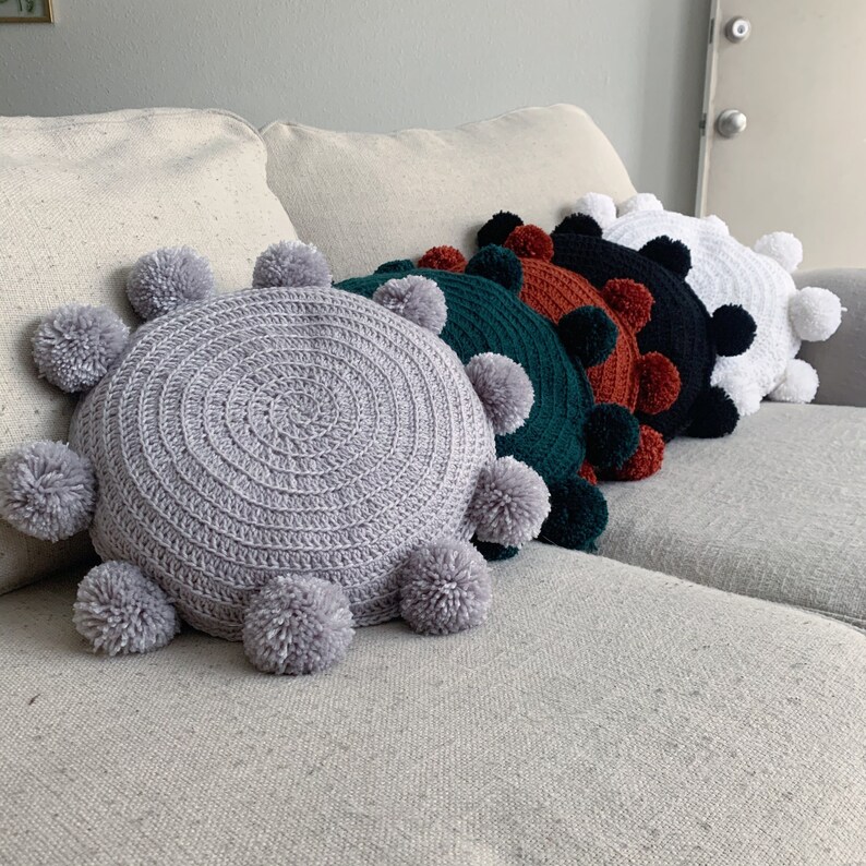 1 16 Crochet Round Throw Pillows with Pom Pom Detail Etsy