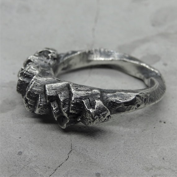 Basalt Ring sorority Jewelry Curved Oxidized Silver Brutalist
