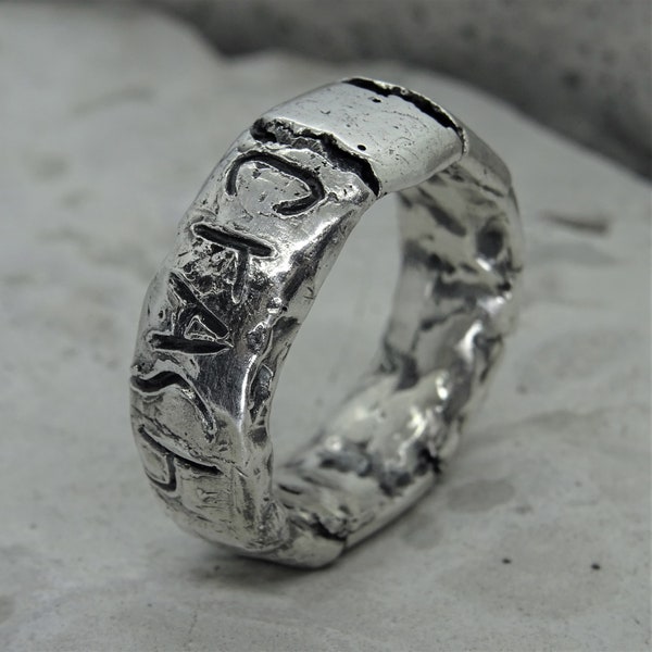 CRASH ring-brutal silver cracked ring  and your inscription.Modern unusual personalized sterling silver ring.wide Ring with a name.wide