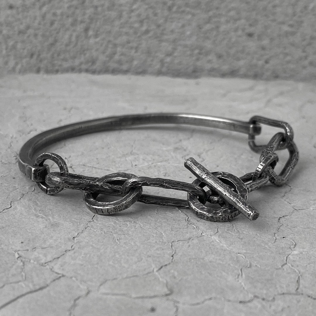 Сhunky Silver Chain Bracelet for Men and Women. Handwriting Brutalist ...