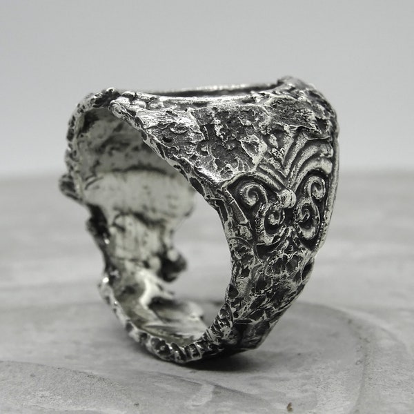 History ring-unusual ring with a unique texture of molten silver.Nature ring.male wedding band chunky silver ring men and women signet ring
