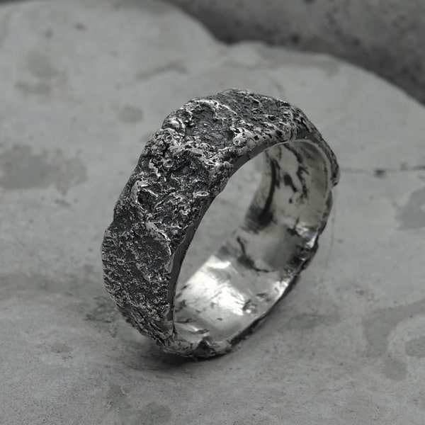 Rich texture DUST ring, rough ring, Brutal Viking ring with stone texture, chunky silver ring, men's mountain ring, cool engagement ring