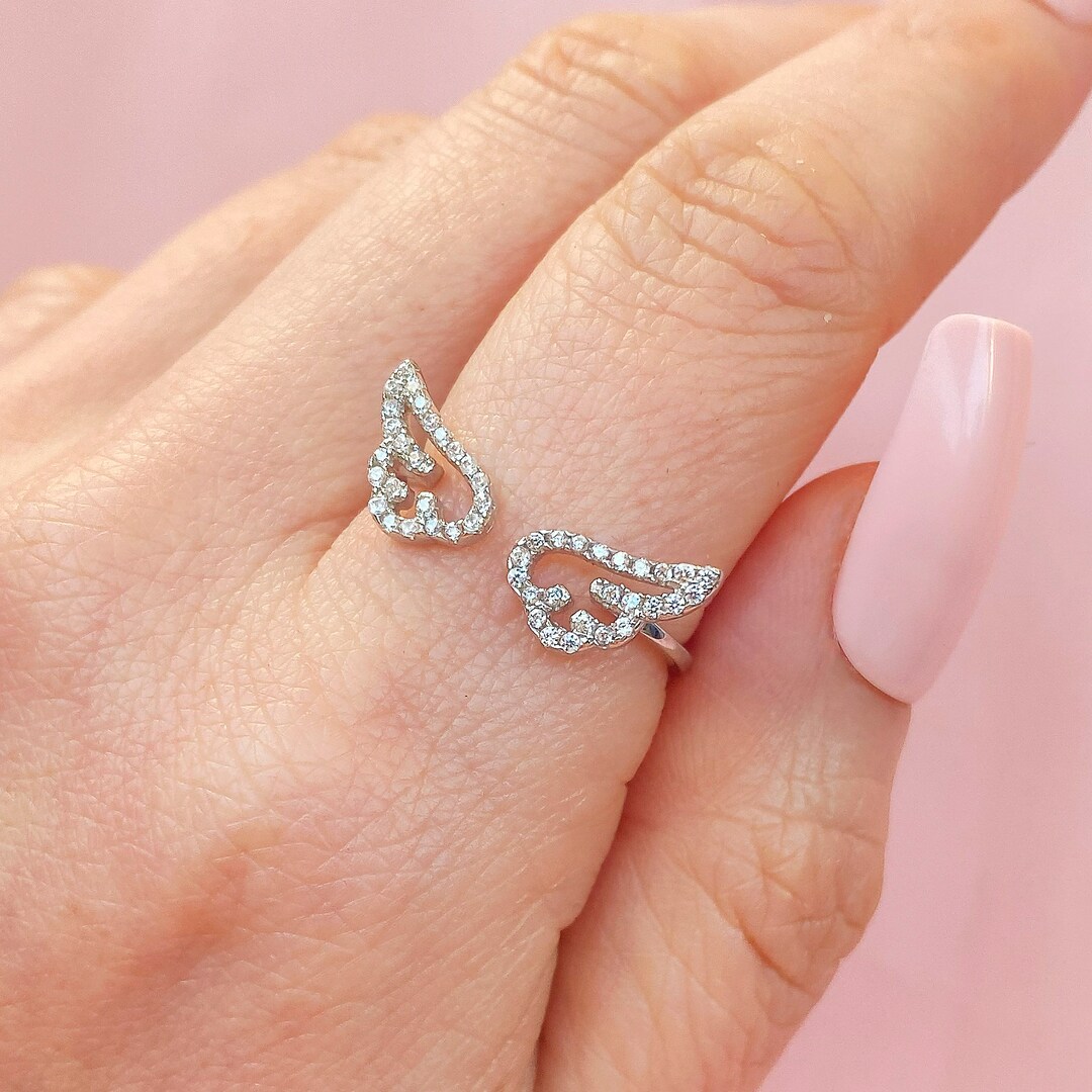 Wing Ring for Women Silver. Angel Wing Ring Adjustable Silver Ring