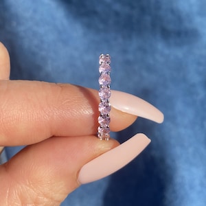 3mm Pink CZ Eternity Ring – Sterling Silver Stack Band