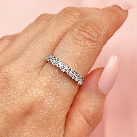 Trillion Cut Eternity Ring 3.5mm Cubic Zirconia Stacking Rings for Women. Half Eternity Wedding Band Promise Ring Gift for Her Travel Ring Etsy