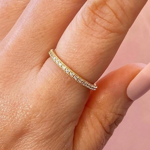 Gold CZ Eternity Ring. 2mm Stacking Band, Sterling Silver