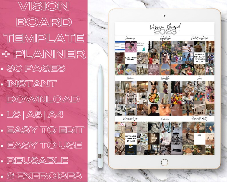 Digital Vision Board Template Planner Bagua Square Map Vision Board Kit