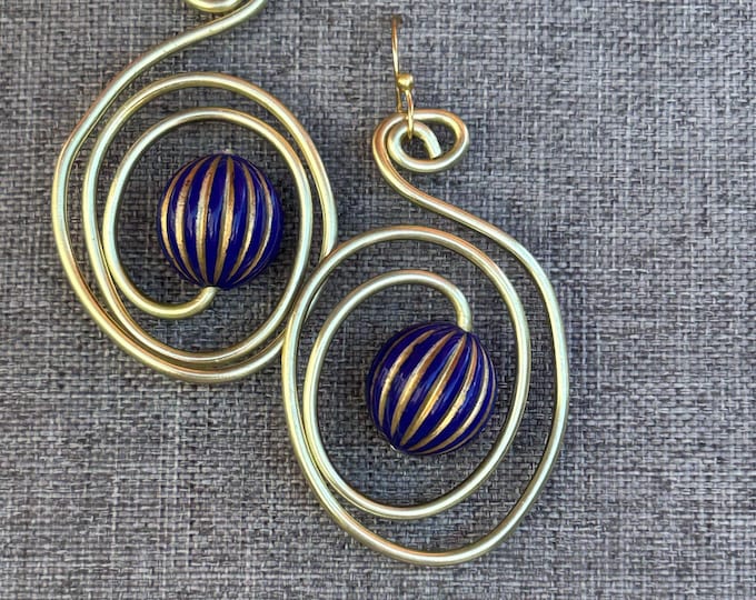 Abstract Gold & Purple Wire Earrings