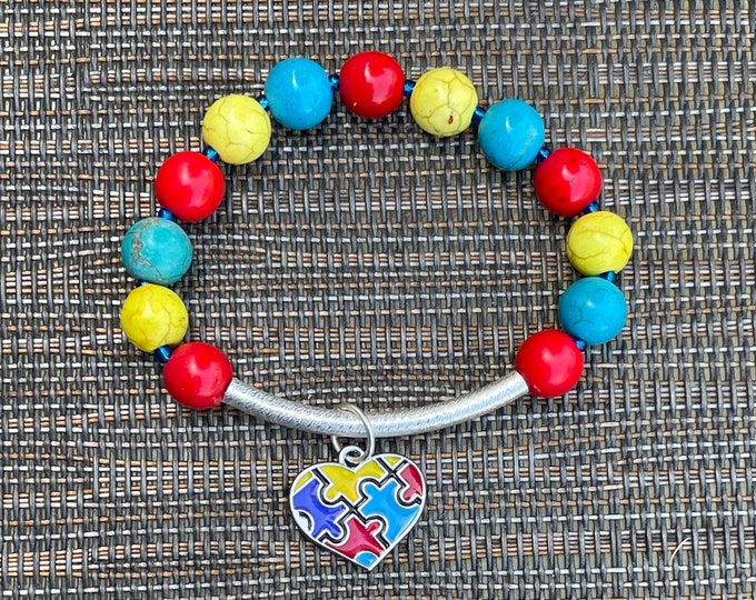 Autism Awareness Bar Bracelet (Heart)