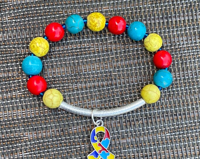 Autism Awareness Bar Bracelet (Ribbon)