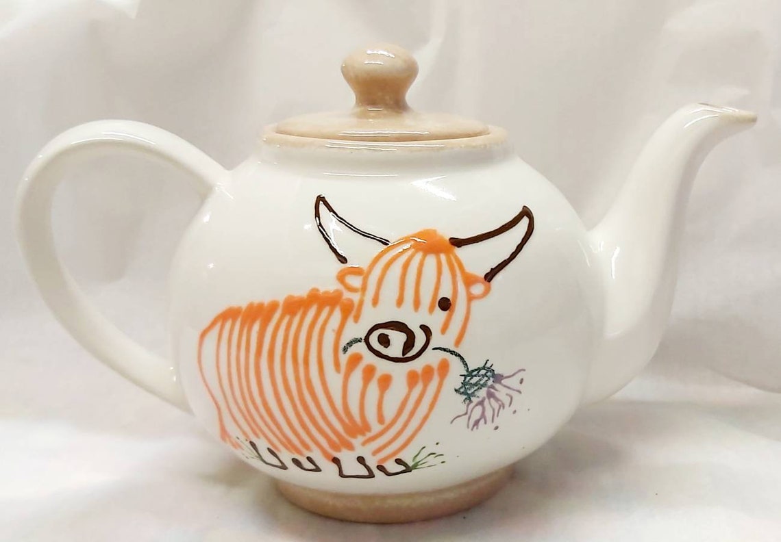 Highland Cow Teapot for 2 Hand Painted Ceramic Teapot Etsy UK