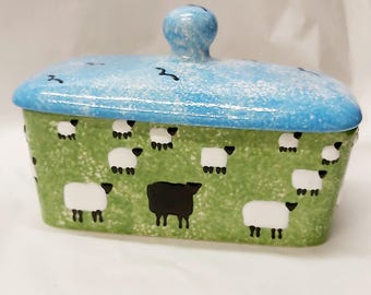 Sheep butterdish: Scottish Farmhouse Kitchen Decor. Country House Decor.