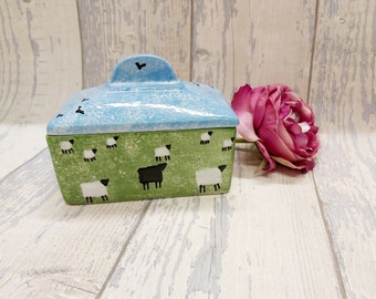 Sheep butterdish, butter, farmhouse design gift, wife, girlfriend, birthday, wedding, house warming,  Christmas