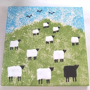 Sheep Pot Stand: Hand painted. Heat Resistant Ceramic Tile