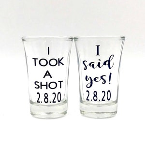 Engagement gift for couple, personalized engagement gift, engagement glasses, shot glasses, newly engaged gift set