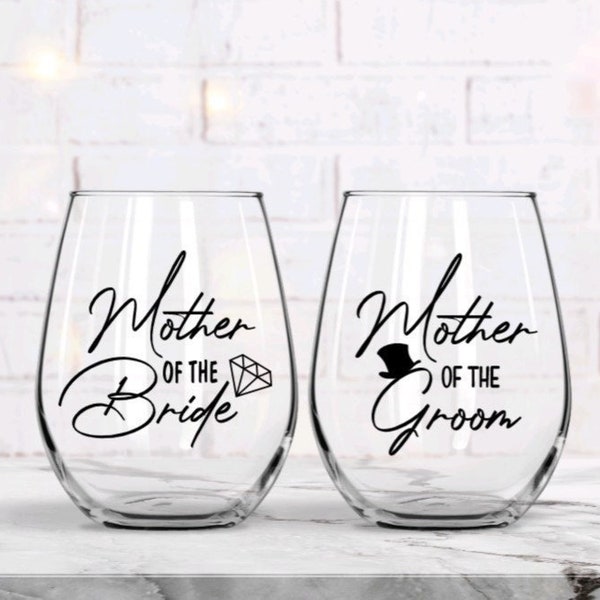 Mother of the bride wine glass gift, mother of the groom wine glass gift