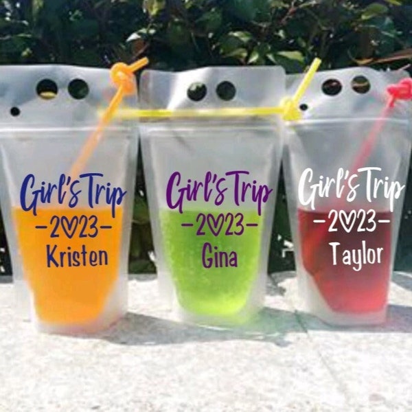 Adult Drink Pouches Personalized, Girls Trip, Girls Weekend, Booze Bags, Girls Trip Gifts, Girls Trip Cups, Beach Trip, Girls getaway