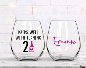 21st Birthday wine glass gift, 21st Birthday Gift for Her, Gift for 21 year old, 21st Birthday party glass personalized