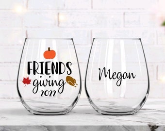 Friendsgiving wine glass, Thanksgiving host gift, Thanksgiving wine glass, friendsgiving invitation, Thanksgiving host gift, Party favors