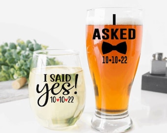 I Asked I Said Yes Glasses, Engagement Gift for the Couple, I Asked I Said Yes, Engagement Gifts, Just Engaged Gifts, Engagement Glasses