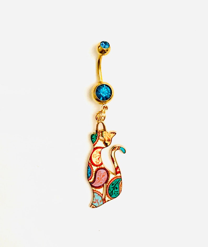 Turquoise Paisley Cat Belly Bar Navel Piercing Jewellery