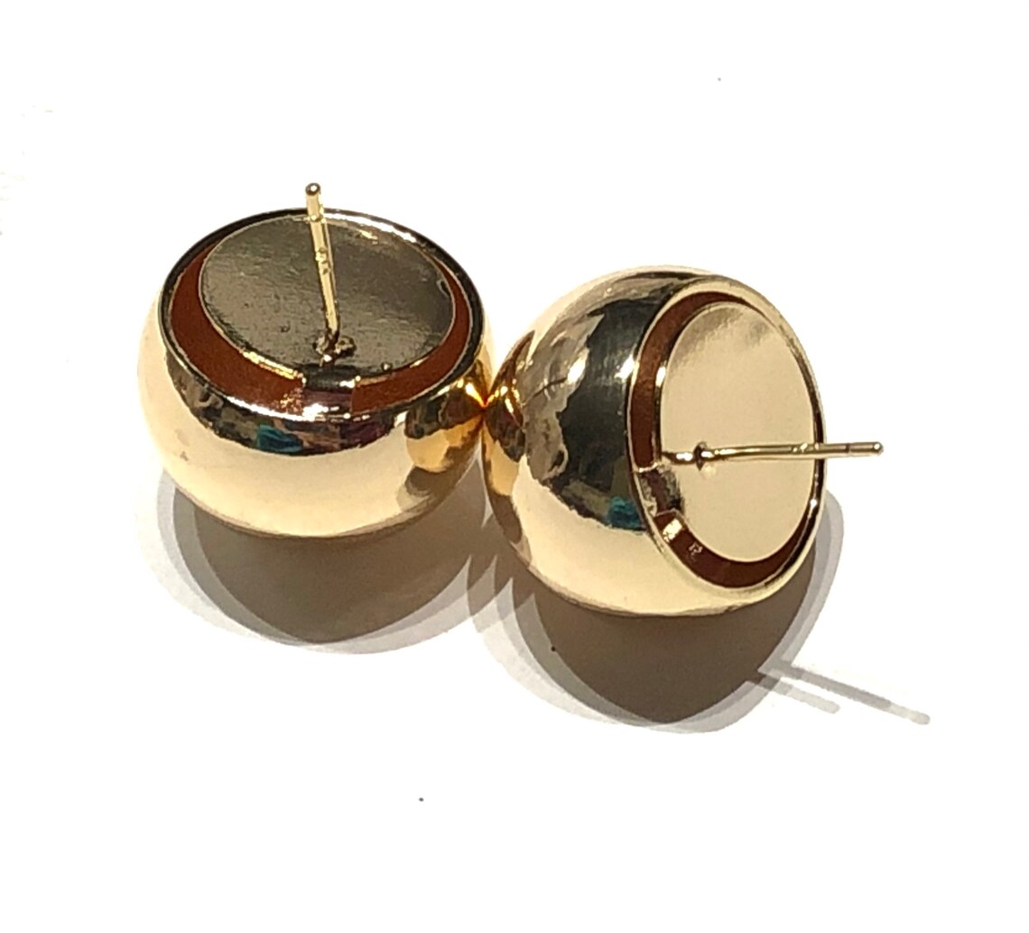 Real Gold Plated Big Ball Stud Earring Large Gold Ball Etsy