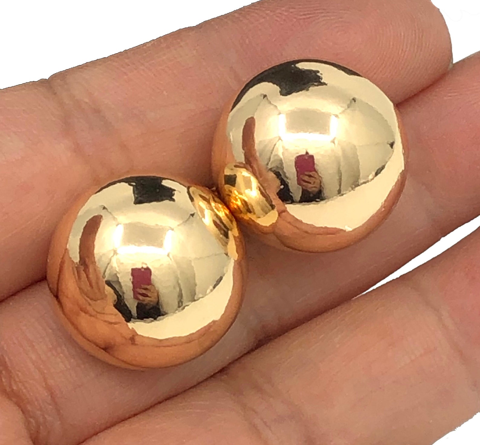 Real Gold Plated Big Ball Stud Earring Large Gold Ball Etsy