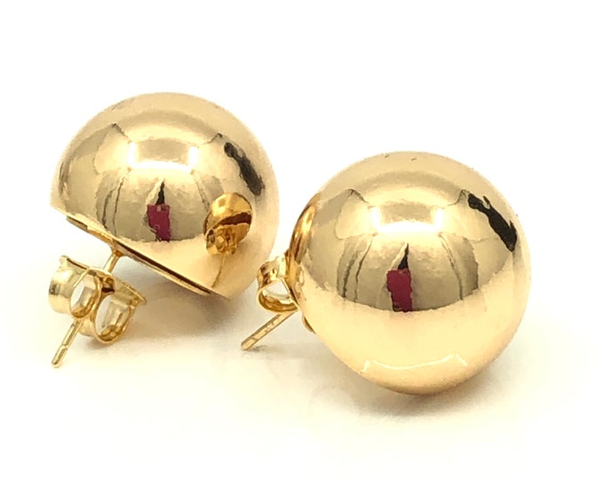 Real Gold Plated Big Ball Stud Earring Large Gold Ball Etsy