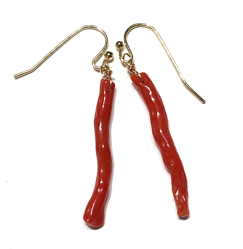 Coral Earrings Coral Jewelry Natural Red Italian Coral Earrings Gold Coral Earrings Coral Branch Earrings Red Coral Earrings Gold