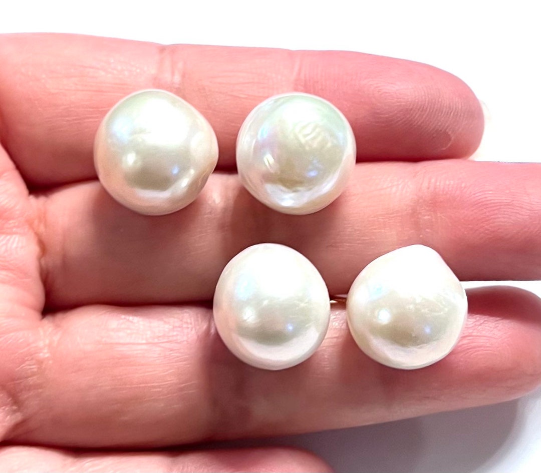 Sterling 1415mm Baroque Pearl Stud Earrings White Pearl Etsy
