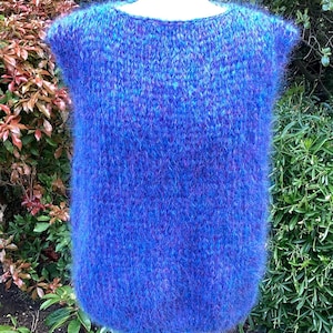 Unique hand knitted luxury mohair sleeveless jumper/ vest. Blue. Size 12/14.