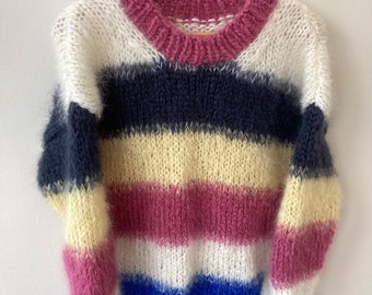 Unique, hand knitted chunky luxury mohair jumper. Size 8/10.