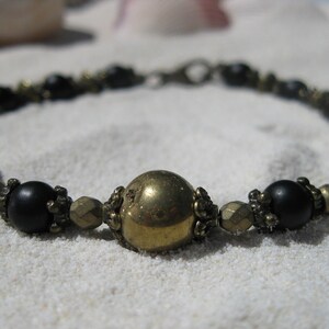 Gold Achat, Hämatit & geschnitztE Ebenholz Perlen Armband