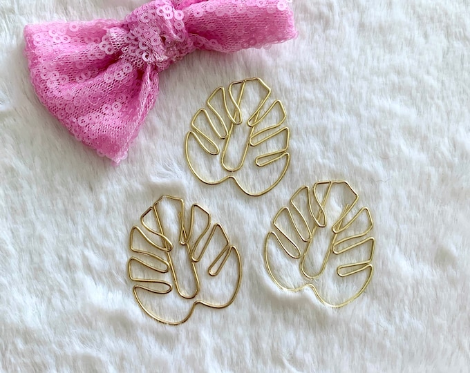 Gold Monstera Leaf Paper Clips Gold Tropical Leaf Paper Clips Leaf