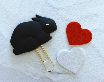 Tin Tin The Bun 3D Planner Clip + Napping Bunny Bookmarks + Black Rabbit Planner Accessories + Planner Paper Clips + Journal Bookmark Clip