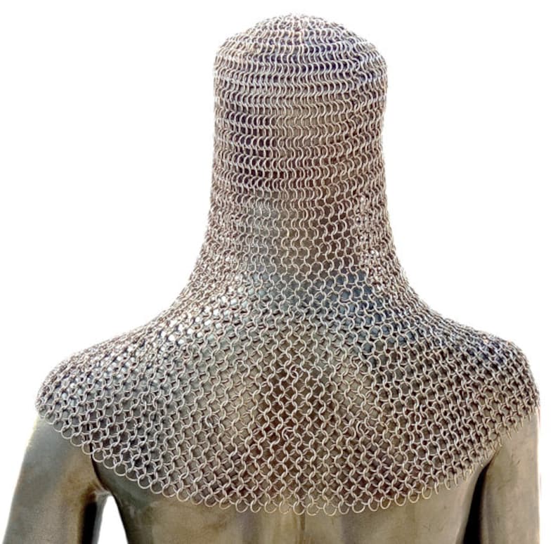 Zink Finish 8 MM Mild Steel Butted Chainmail Coif Round Neck Medieval Mail Armor Head Hood