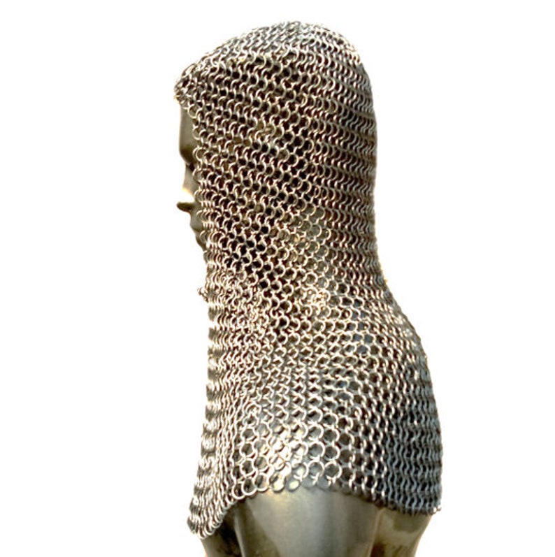 Zink Finish 8 MM Mild Steel Butted Chainmail Coif Round Neck Medieval Mail Armor Head Hood