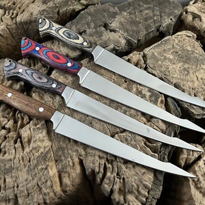 Handmade Flexible Fishing Fillet knife, Hunting, Kitchen, Chef, Camping, Outdoor Knife With Leather Sheath. Personalized Gift.