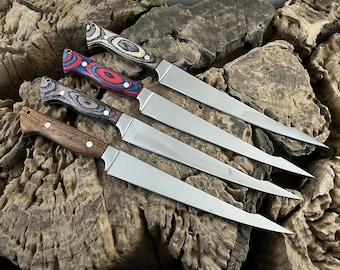 Handmade Flexible Fillet Knife: 12c27 Stainless Steel, Wood Handle, Leather Sheath