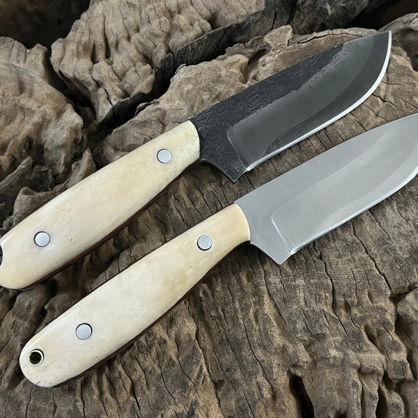 Handmade Hunting Knife - Skinning, Camping, Outdoor - EDC Fixed Blade Bushcraft Knife Bone Handle with Leather Sheath
