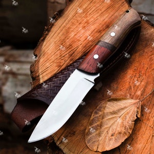 Handmade D2 Steel Hunting Knife: Bushcraft Camping Knife with Leather Sheath