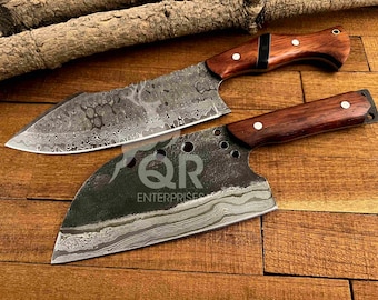 Serbian Chef Knife Handmade Damascus Steel Chef Knife, Kitchen Knife Damascus Cleaver knife chopper knife QR-B20