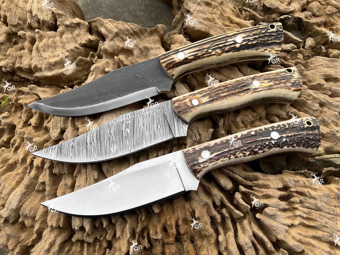 Custom Fixed Blade Damascus Hunting Knife, Scandi Grind Knife