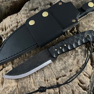 10 Handmade Fixed Blade Hunting knife, Scandi Grind Knife, Bushcraft, Bowie, Outdoor, Survival, Camp, Full Tang knife With Leather Sheath image 7